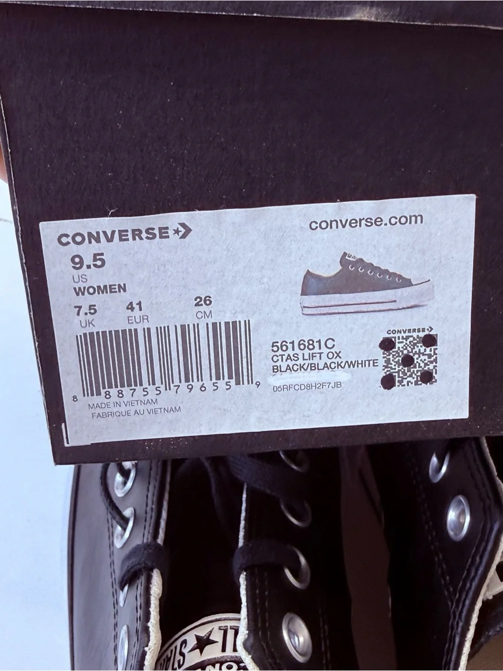 Converse CTAS Lift Ox Leather Platform Sneakers Black White Women’s 9.5 561681C